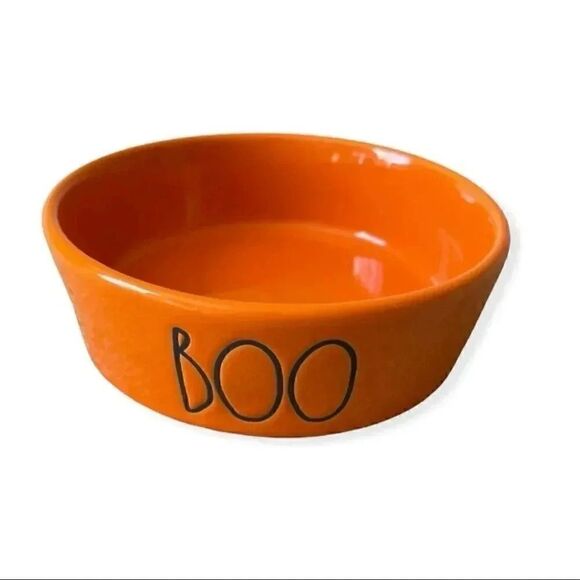 2 for $30 Rae Dunn BOO Pet Food Bowl Orange ceramic dog cat pet feeding bowl - Picture 1 of 4